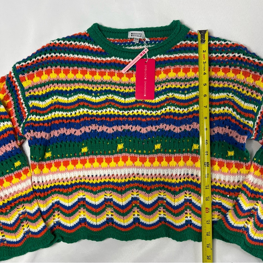 NWT Beginning Boutique Granny Afghan Multicolor Knit Sweater S / M - Picture 8 of 8